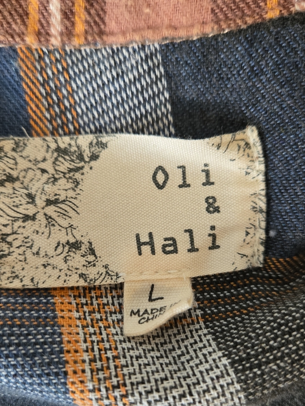 Oli & Hali Autumn Fall Patchwork Brown and Navy Plaid Shirt Dress Jacket Size L - Picture 7 of 9